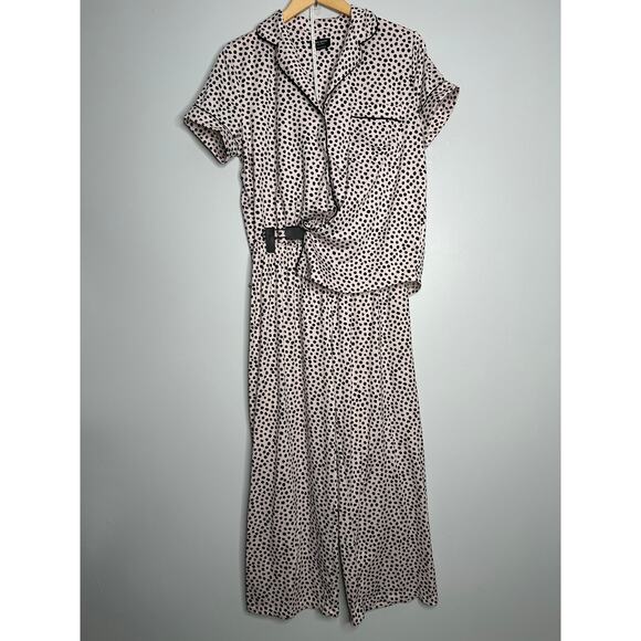 Kate Spade Women's Blush Pink +‎ Black Flamingo Dot 2-Piece Pajama Set Size S - Picture 1 of 8